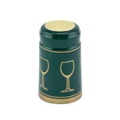 Heat Shrink Caps - Green with Gold Glass - 30 Pack